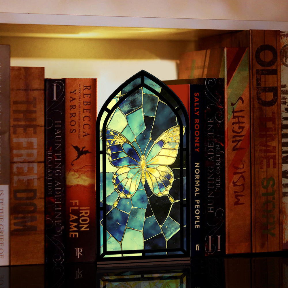 The Midnight Monarch - Sapphire & Gold Butterfly Book Nook with Candle Glow