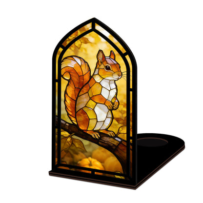 The Harvest Gatherer | Squirrel & Pumpkins Book Nook with Candle Glow