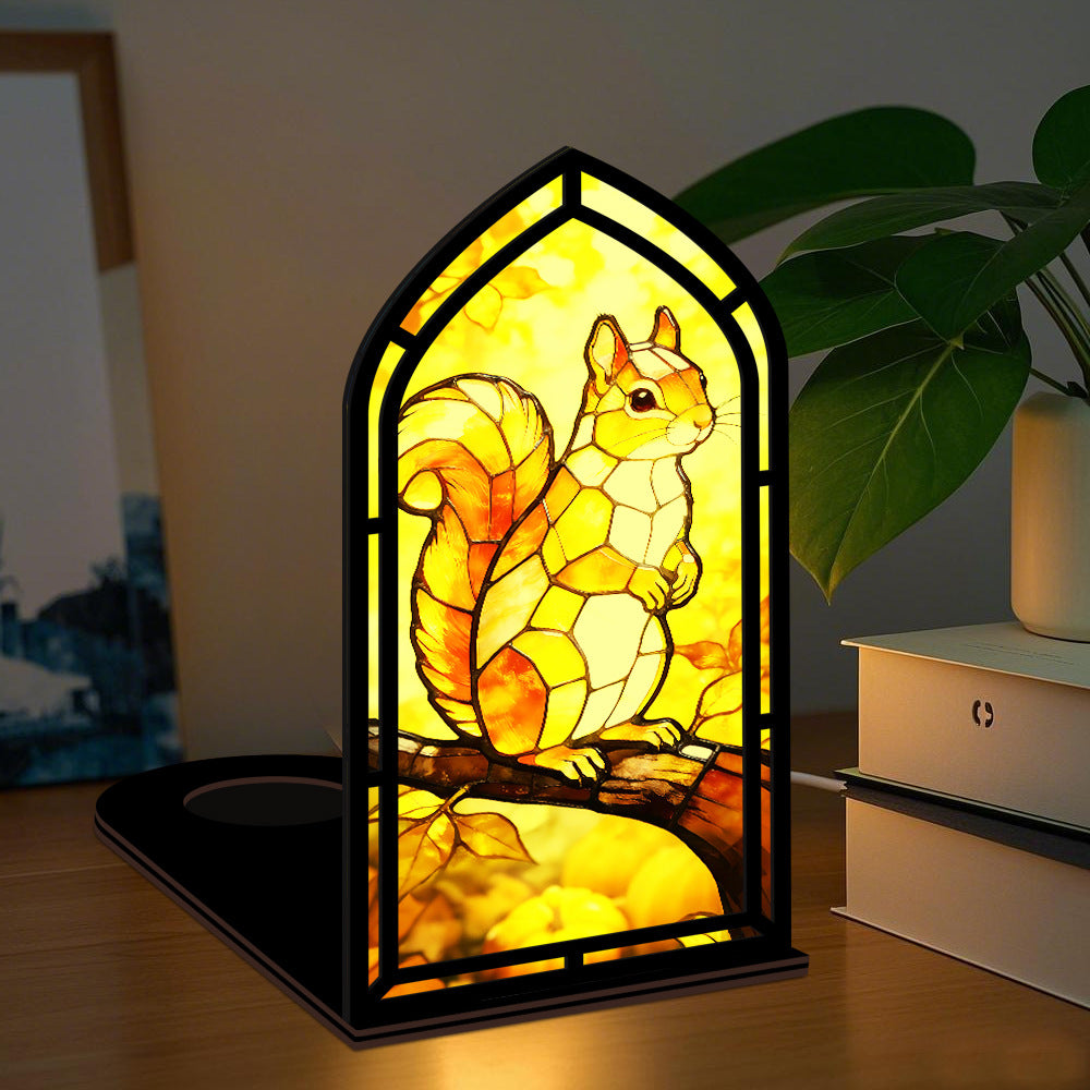 The Harvest Gatherer | Squirrel & Pumpkins Book Nook with Candle Glow