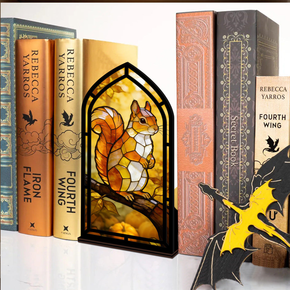The Harvest Gatherer | Squirrel & Pumpkins Book Nook with Candle Glow