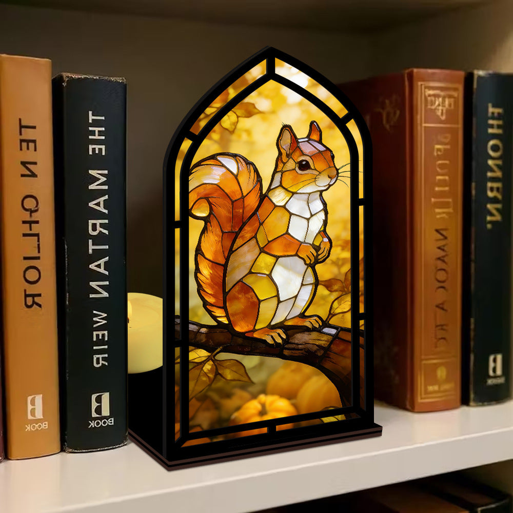 The Harvest Gatherer | Squirrel & Pumpkins Book Nook with Candle Glow