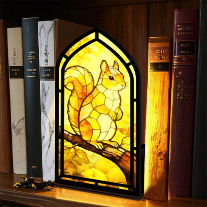 The Harvest Gatherer | Squirrel & Pumpkins Book Nook with Candle Glow