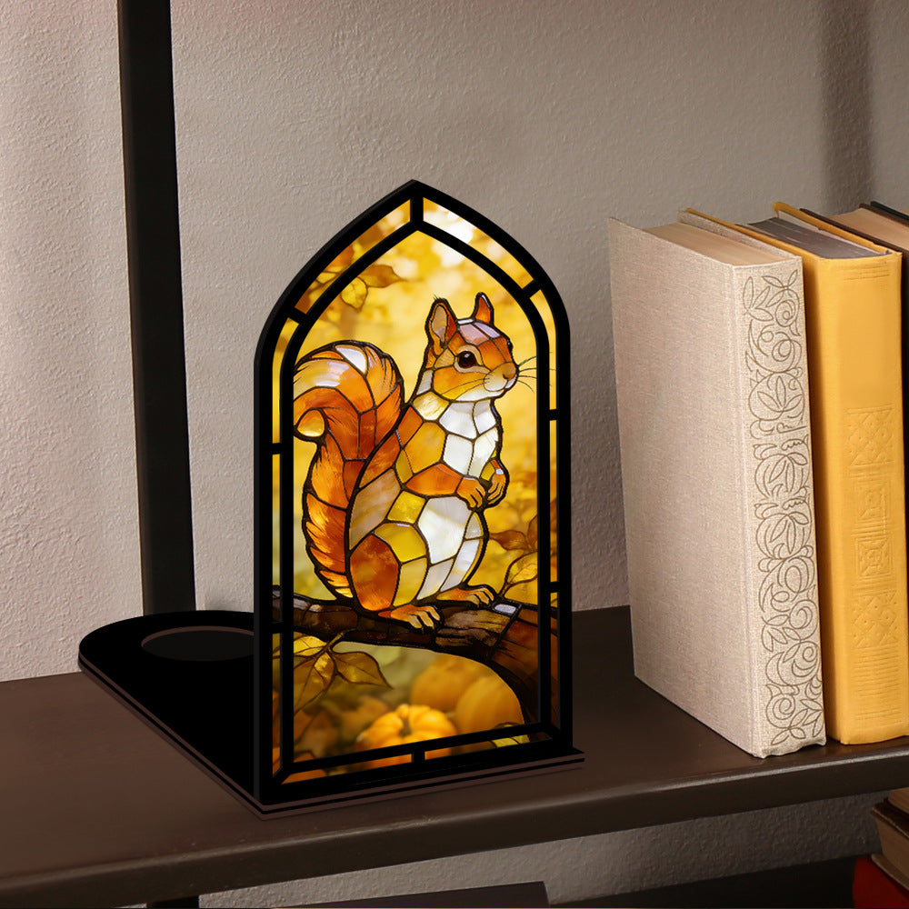 The Harvest Gatherer | Squirrel & Pumpkins Book Nook with Candle Glow
