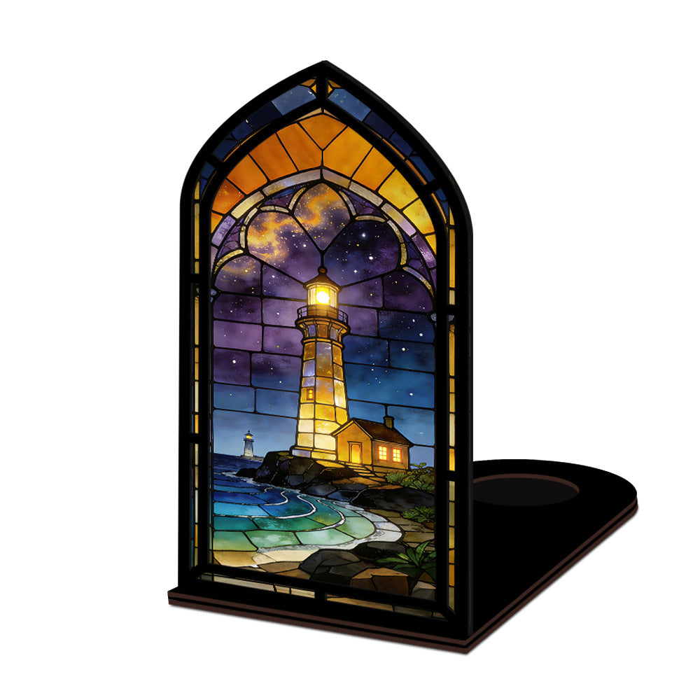 The Starlight Beacon | Cosmic Night Lighthouse Book Nook with Candle Glow