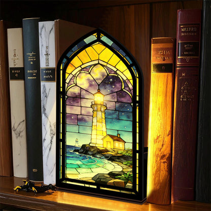 The Starlight Beacon | Cosmic Night Lighthouse Book Nook with Candle Glow