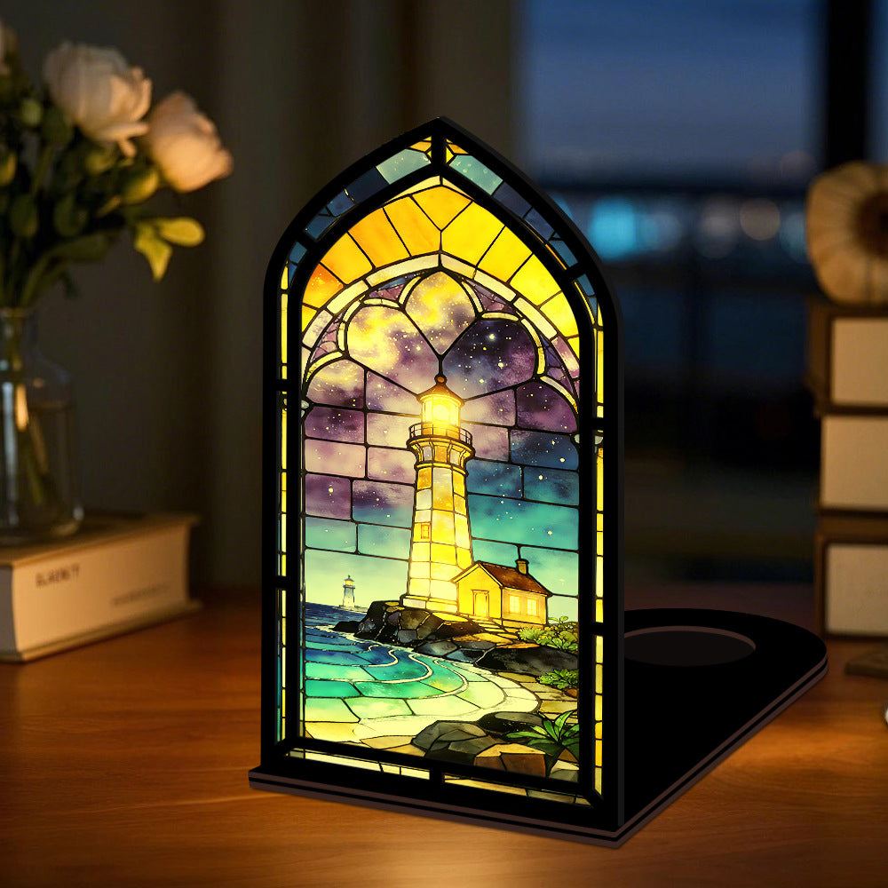The Starlight Beacon | Cosmic Night Lighthouse Book Nook with Candle Glow