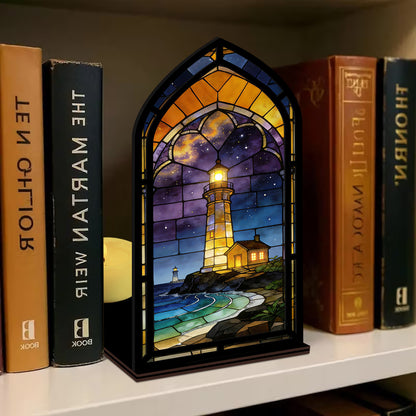 The Starlight Beacon | Cosmic Night Lighthouse Book Nook with Candle Glow