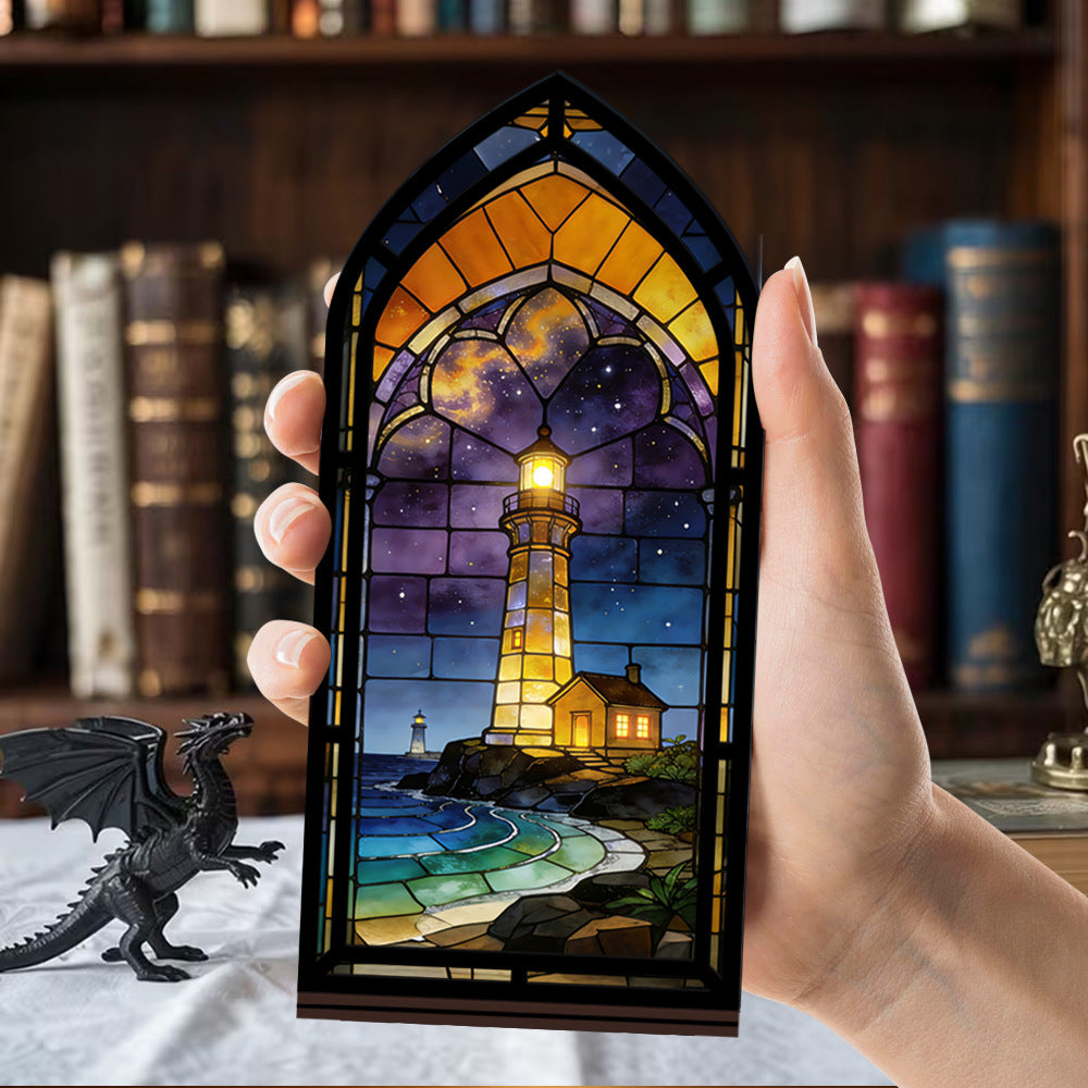 The Starlight Beacon | Cosmic Night Lighthouse Book Nook with Candle Glow