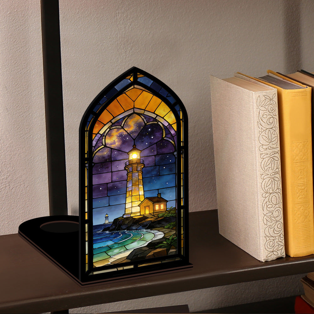 The Starlight Beacon | Cosmic Night Lighthouse Book Nook with Candle Glow