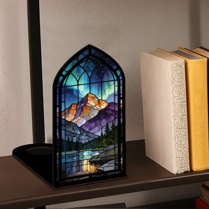 The Aurora Sanctuary | Northern Lights and Mountain Lake Book Nook with Candle Glow