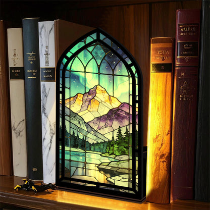 The Aurora Sanctuary | Northern Lights and Mountain Lake Book Nook with Candle Glow