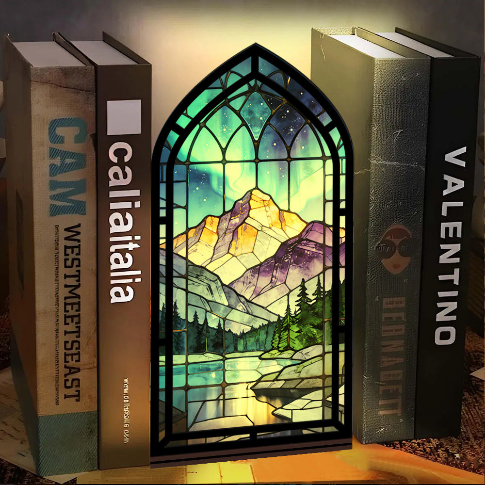 The Aurora Sanctuary | Northern Lights and Mountain Lake Book Nook with Candle Glow