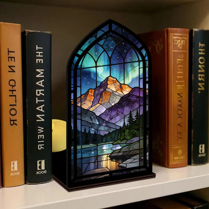 The Aurora Sanctuary | Northern Lights and Mountain Lake Book Nook with Candle Glow