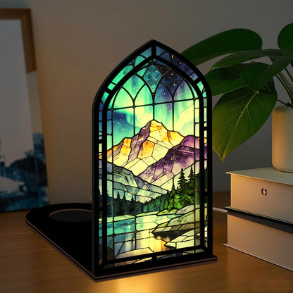 The Aurora Sanctuary | Northern Lights and Mountain Lake Book Nook with Candle Glow