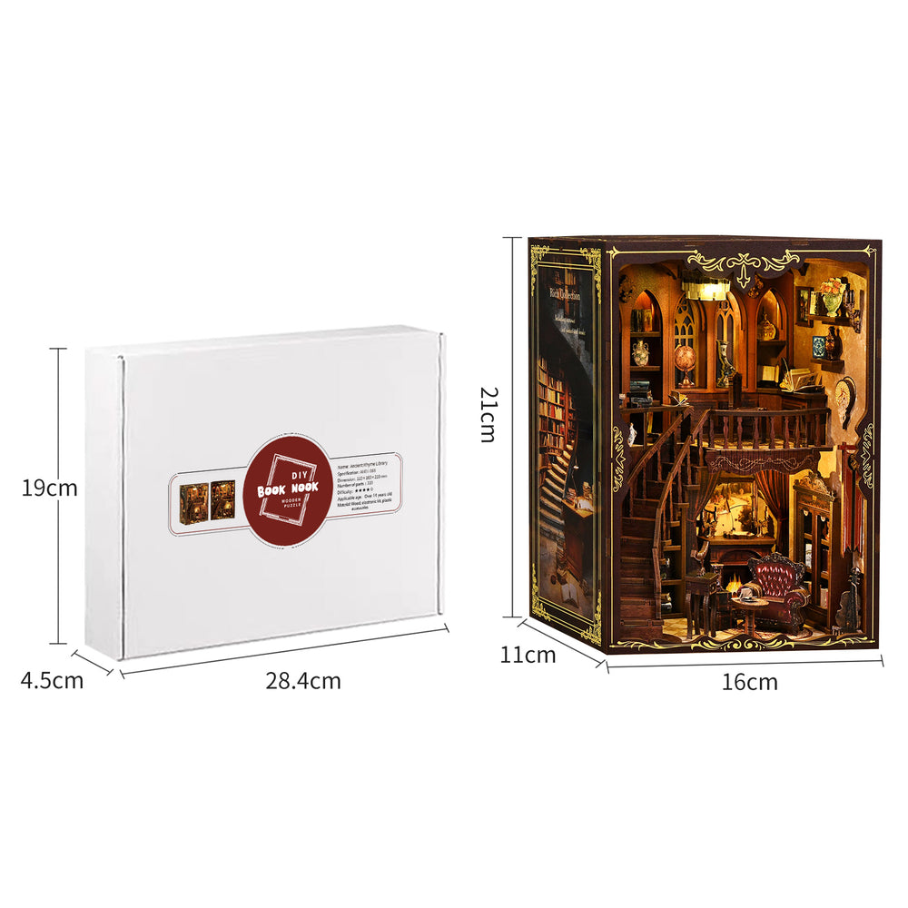 DIY miniatures kit packaging shown with front size dimensions on a box