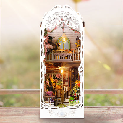 Flower House DIY Miniature Book Nook Kit (Mini Garden and Greenhouse scene, Bookshelf Insert, Craft Gift)