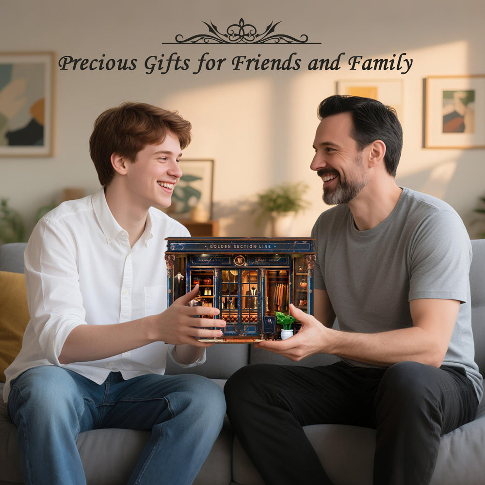 DIY miniatures kit decorative box held by two people on a couch