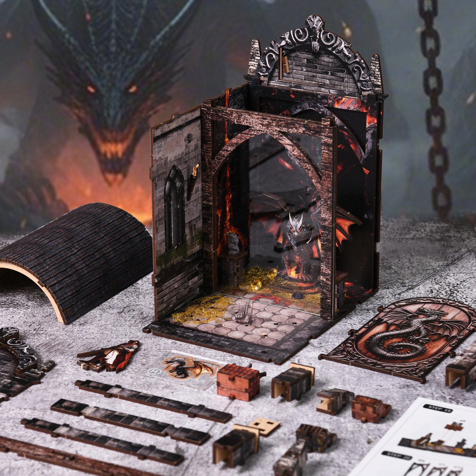 DIY booknook labyrinth house model with open interior and loose puzzle pieces