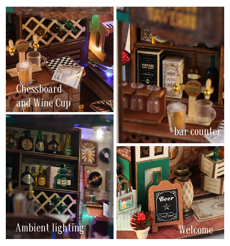 DIY Miniature Book Nook Kit -  Cozy Tavern (Dollhouse Vintage Pub, Bookshelf Insert, Craft Gift)