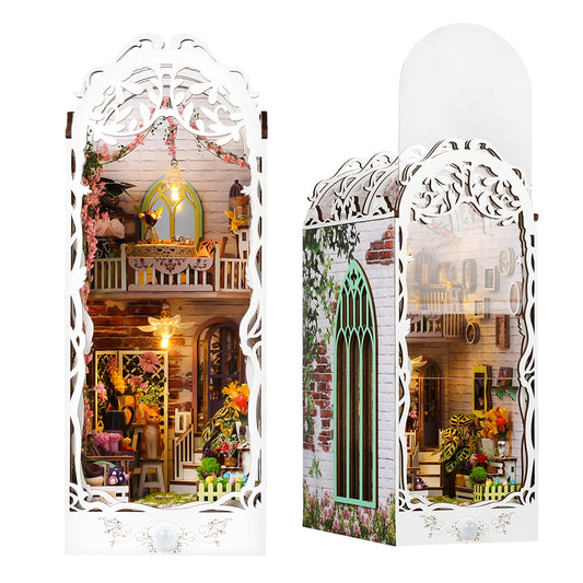 Flower House DIY Miniature Book Nook Kit (Mini Garden and Greenhouse scene, Bookshelf Insert, Craft Gift)