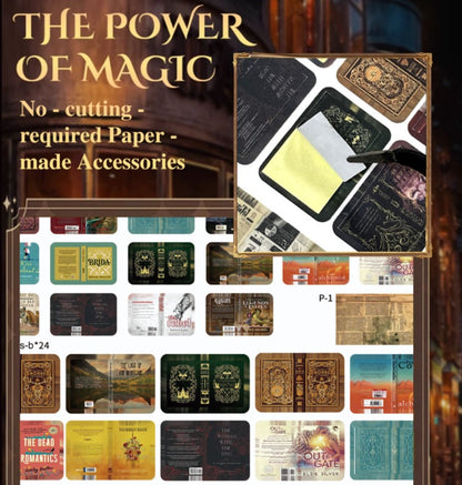The image is a collage of various items, including a wooden shelf with books, a wooden cabinet, and a collection of books and other objects. The collage also includes a close-up of a paper with text and a close-up of a paper with a yellow object.