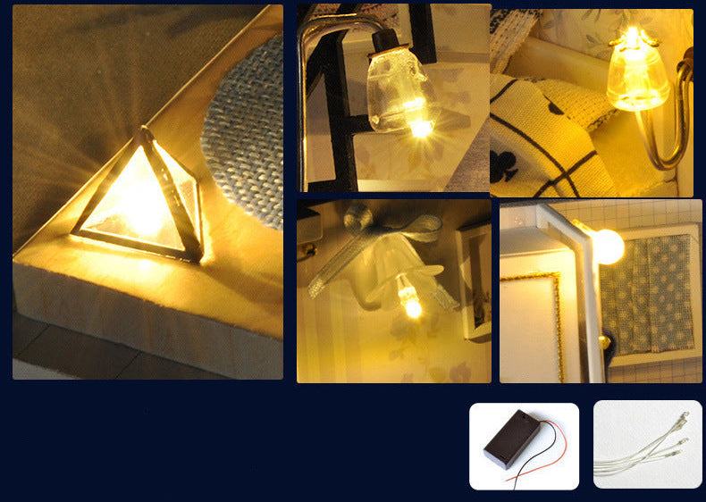 Miniature dollhouse kit accessories, LED lights and wiring with power cord and adapter