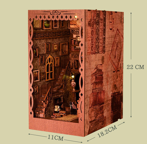 Wooden mini book nook kit, 11cm wide, 18.2cm deep, 22cm tall