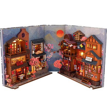 Japanese style DIY Book Nook Kit (Sakura Spring Street Bookshelf, Craft Gift)