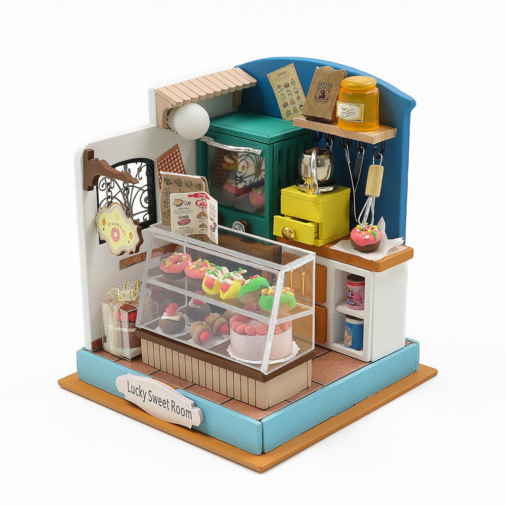 Hongda cross-border wooden parent-child handmade DIY cabin assembly puzzle model house small gift miniature scene ornament