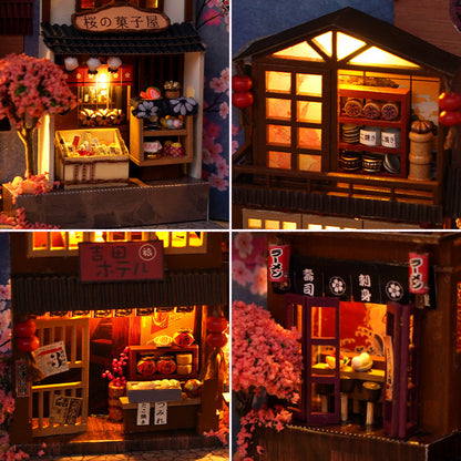 Japanese style DIY Book Nook Kit (Sakura Spring Street Bookshelf, Craft Gift)