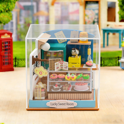 DIY Miniature Craft Kits: Lucky Sweet Room with lights - Bakery and Tiny Dessert Shop (Wooden Puzzle Gifts)