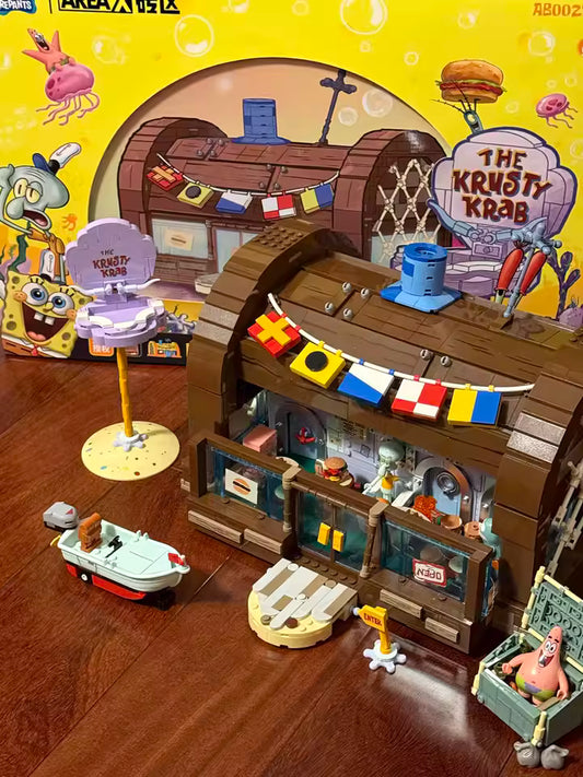 Authentic SpongeBob Krusty Krab Building Blocks Set | Interactive Light-Up Restaurant Diorama | 3D Brick Toy | Premium Anime Collector Gift