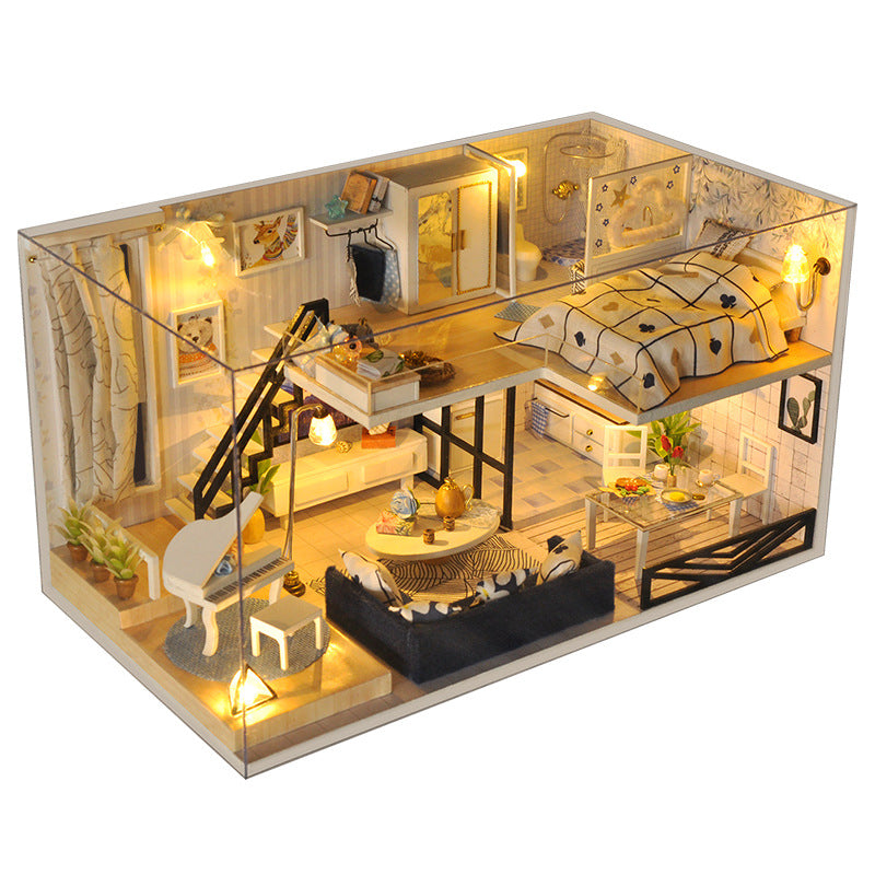 Mini Home Style Miniature House DIY Kits (Loft Villa, Time Shallow, Dollhouse craft gifts)