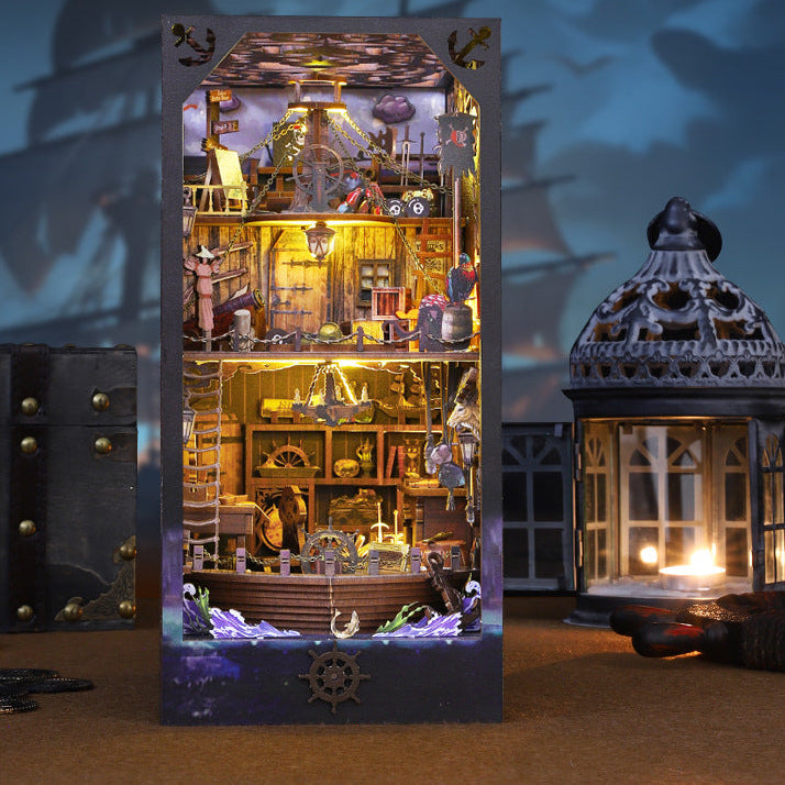 Pirate Voyage Style DIY Book Nook Kit (Ocean Adventure Ship Bookshelf, Wooden Miniature Craft Kits)