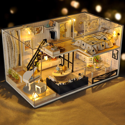 Mini Home Style Miniature House DIY Kits (Loft Villa, Time Shallow, Dollhouse craft gifts)