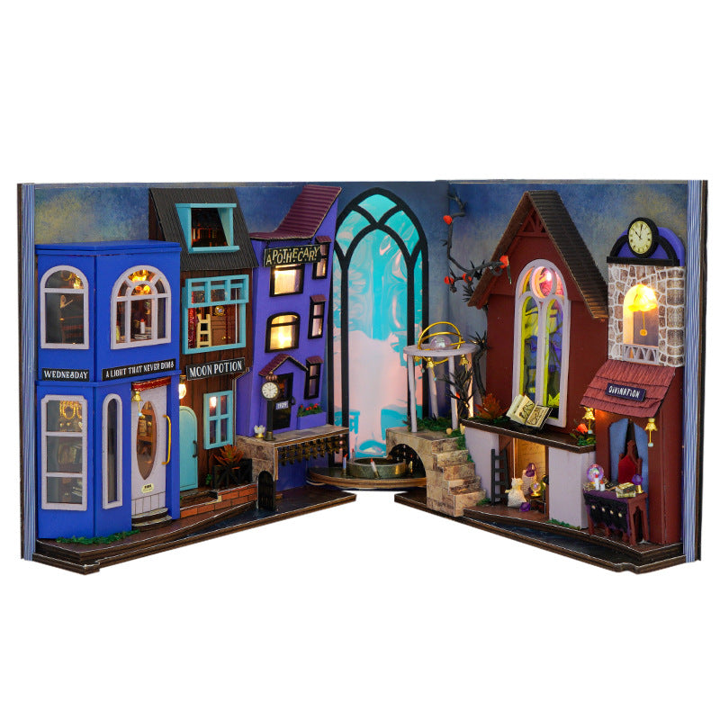 Magic Overture Street DIY Book Nook Kit (Fantasy Alley Bookshelf, Wooden Miniature Craft Gift)