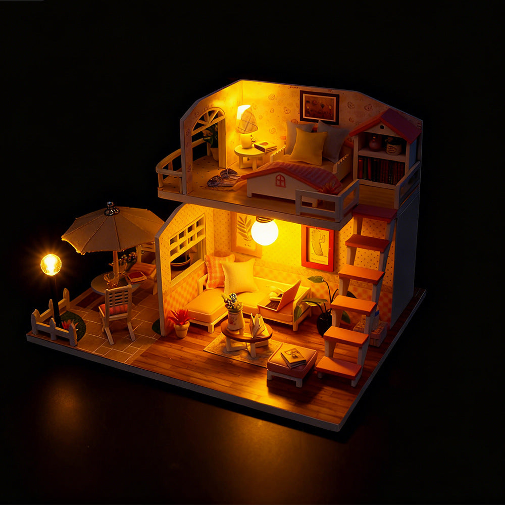 Hongda cross-border loft handmade wooden puzzle DIY cabin building assembly toy model children building block ornament