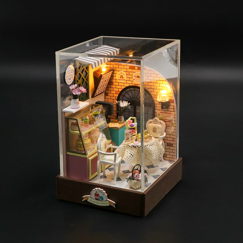Hongda cross-border 3D wooden DIY cabin assembly building block parent-child toy handmade model miniature scene ornament