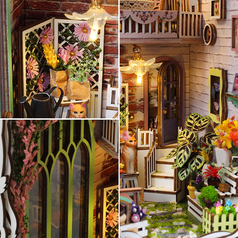 Flower House DIY Miniature Book Nook Kit (Mini Garden and Greenhouse scene, Bookshelf Insert, Craft Gift)