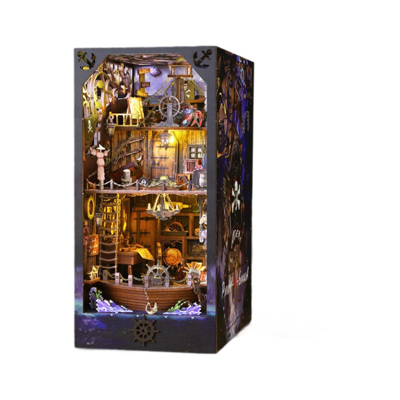 Pirate Voyage Style DIY Book Nook Kit (Ocean Adventure Ship Bookshelf, Wooden Miniature Craft Kits)
