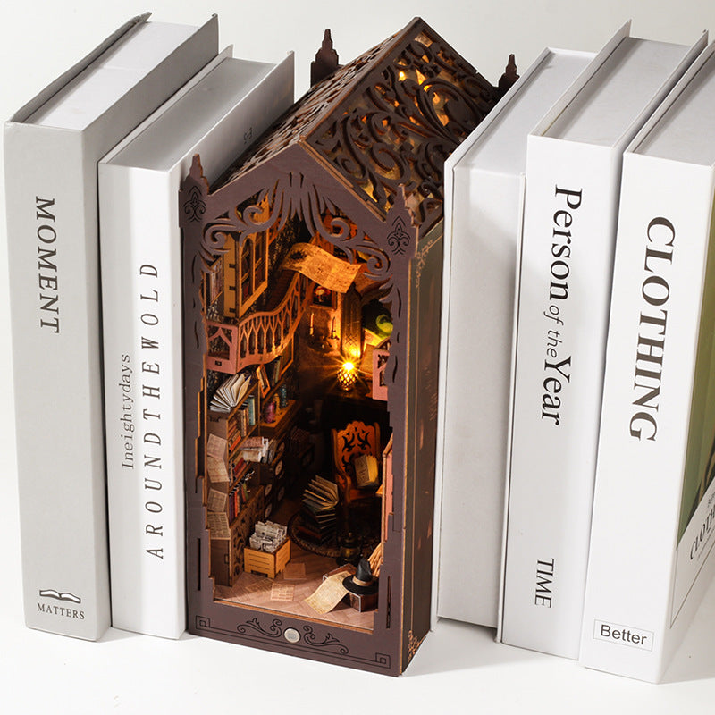 DIY Miniature Book Nook Kit - Magic Library (Wooden Sensor Light Diorama Bookshelf Insert, Craft Gift)