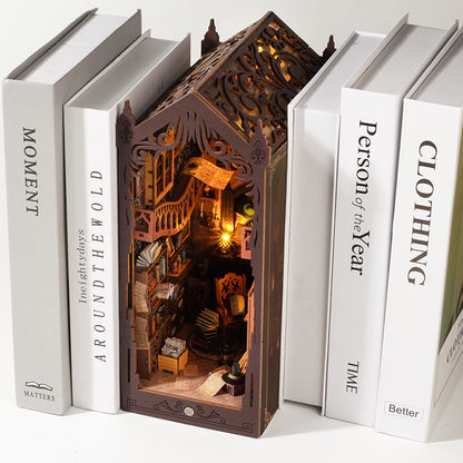 DIY Miniature Book Nook Kit - Magic Library (Wooden Sensor Light Diorama Bookshelf Insert, Craft Gift)