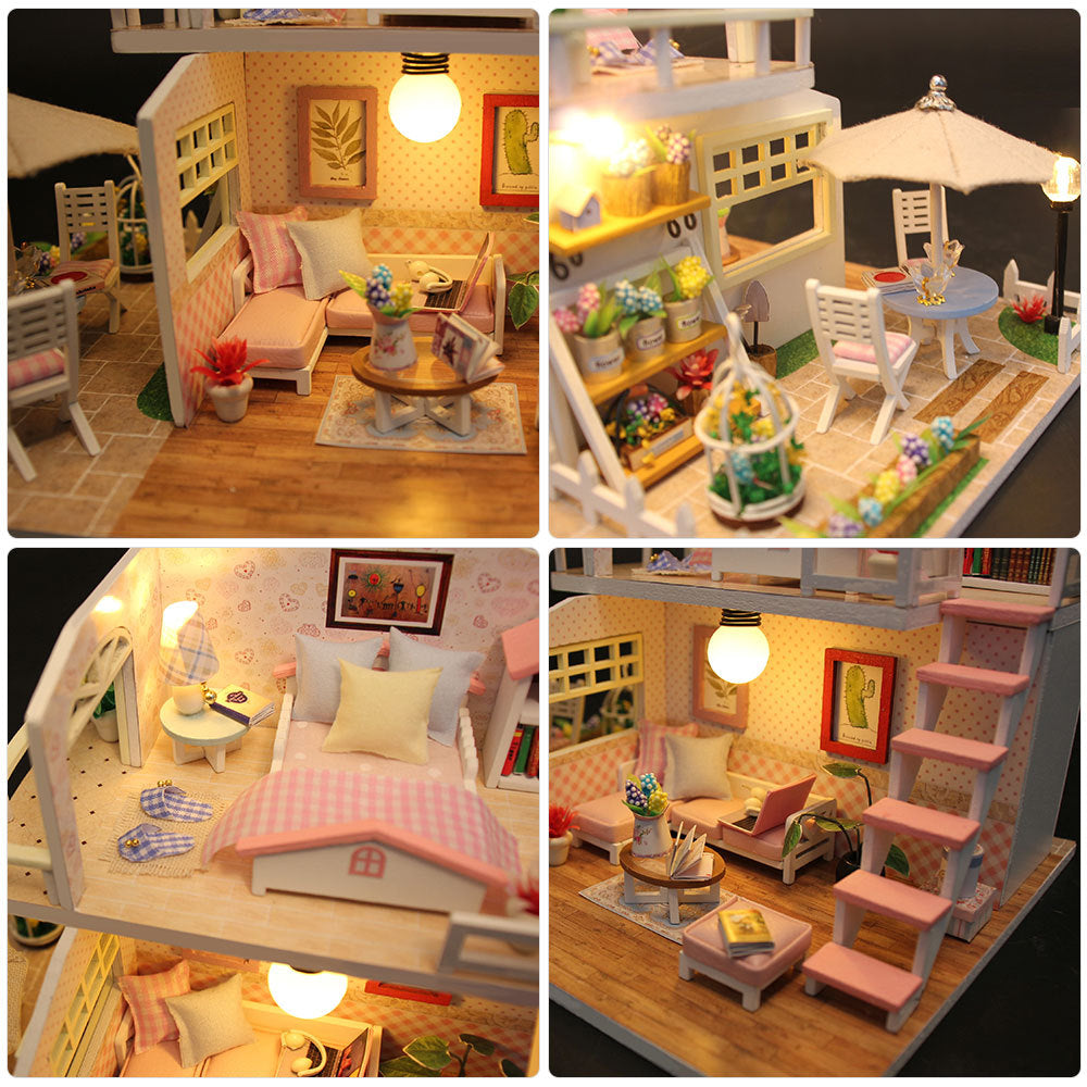 Hongda cross-border loft handmade wooden puzzle DIY cabin building assembly toy model children building block ornament