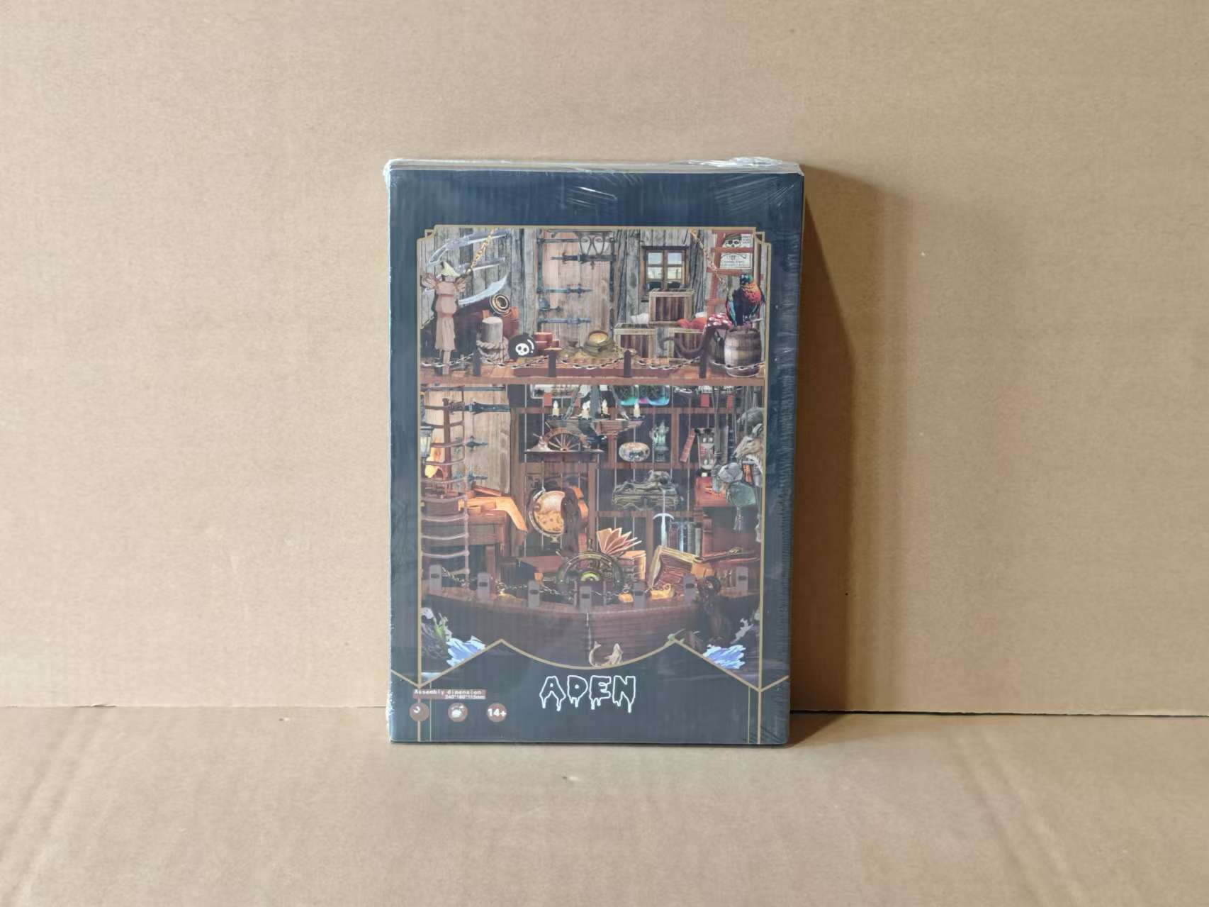 Pirate DIY book nook kit box in blue with miniature room artwork, upright packaging