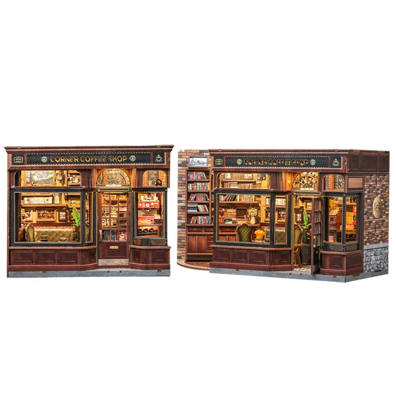 CUTEBEE book nook DIY kit, laser-cut wooden 3D puzzle: corner coffee shop