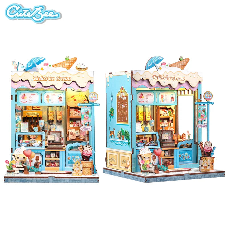 3D wooden puzzle storefront with "Bellis Ice Cream" sign and ice-cream display
