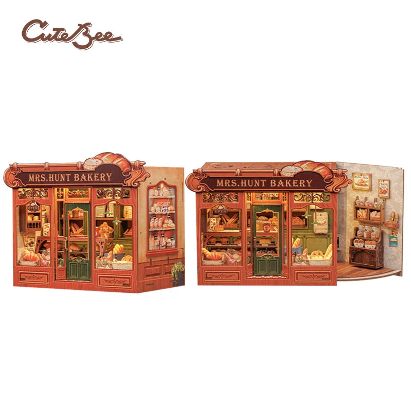 CUTEBEE book nook DIY kit, laser-cut wooden 3D puzzle: Mrs. Hunt Bakery storefront