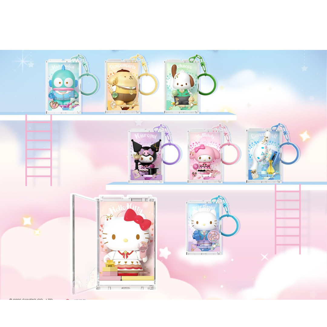 Sanrio DIY Blind Box Building Blocks Key Chain -  Hello Kitty, Kuromi, Hangyodon, Pochacco, Pompompurin, Cinnamoroll | Kawaii Room Decor