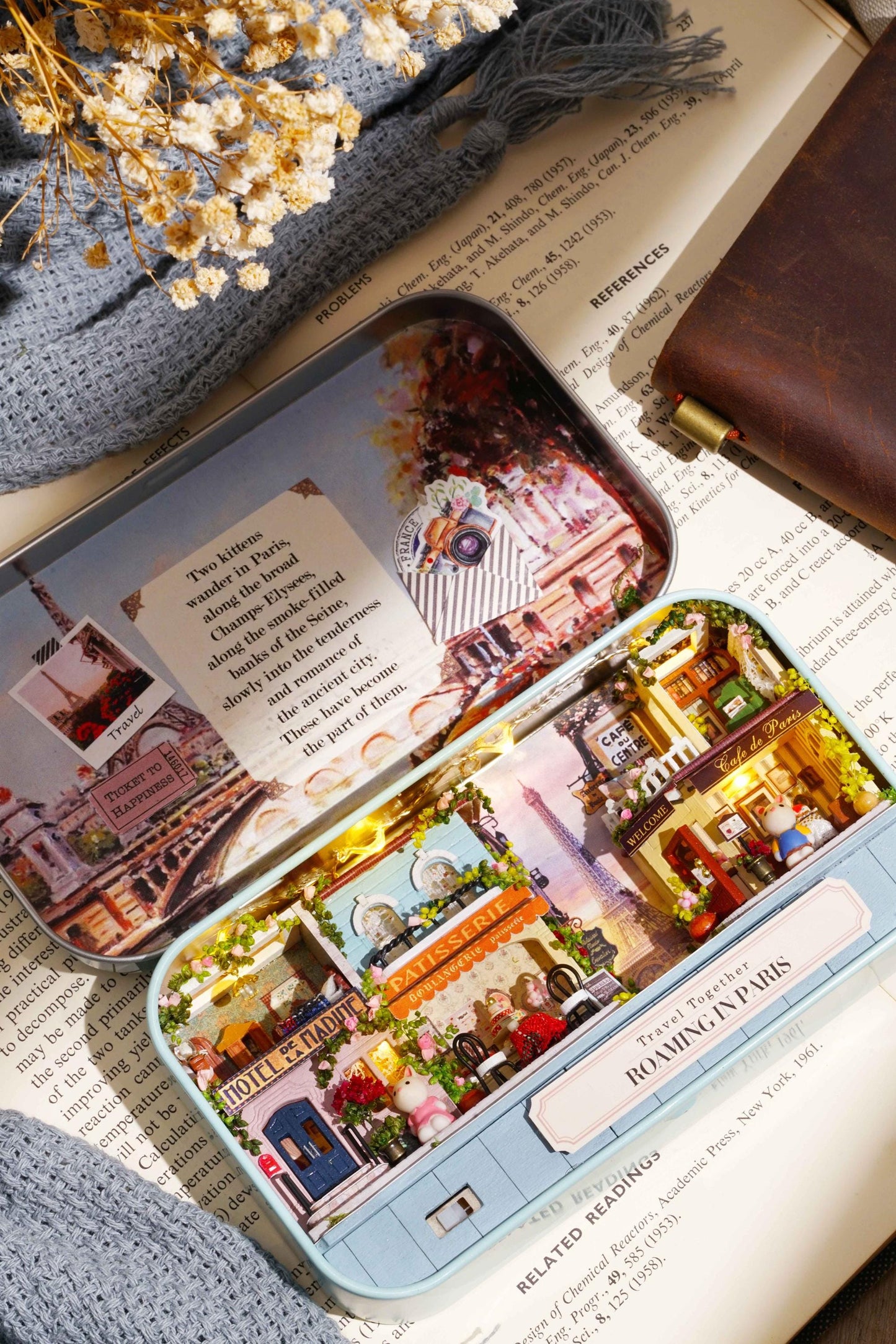 DIY Miniatures Craft Kit: Roaming in Paris - Tiny Travel Scene with Display Stand (Craft Gift)