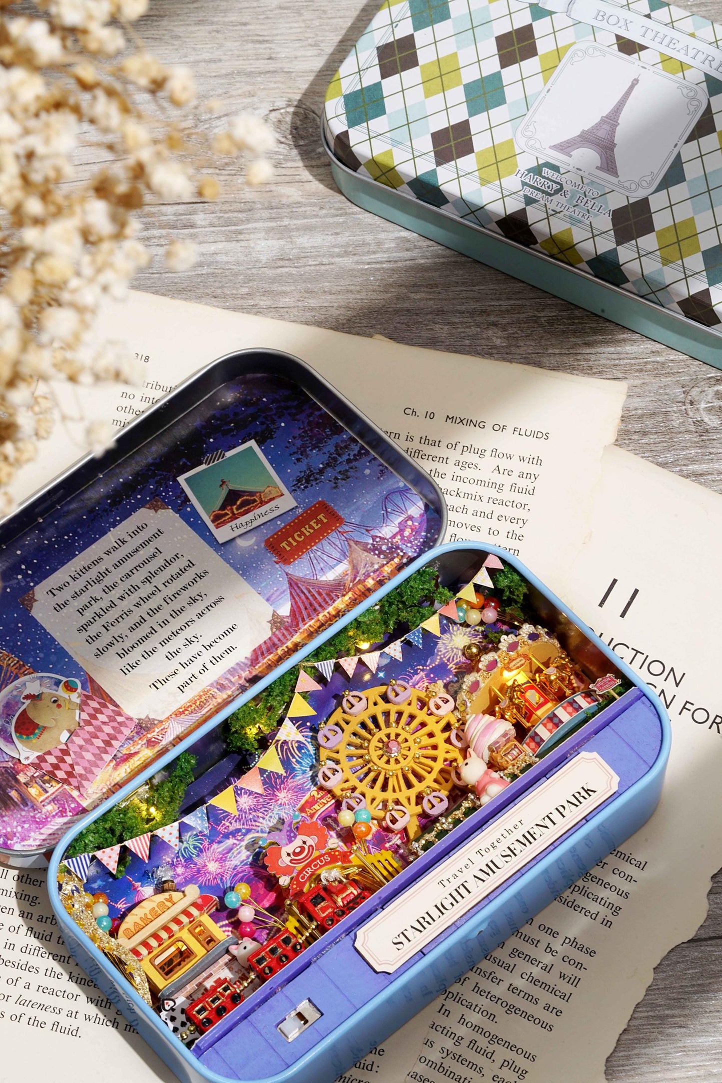 DIY Miniatures Craft Kit: Starlight Amusement Park - Tiny Carnival Diorama with Tools (Craft Gift)